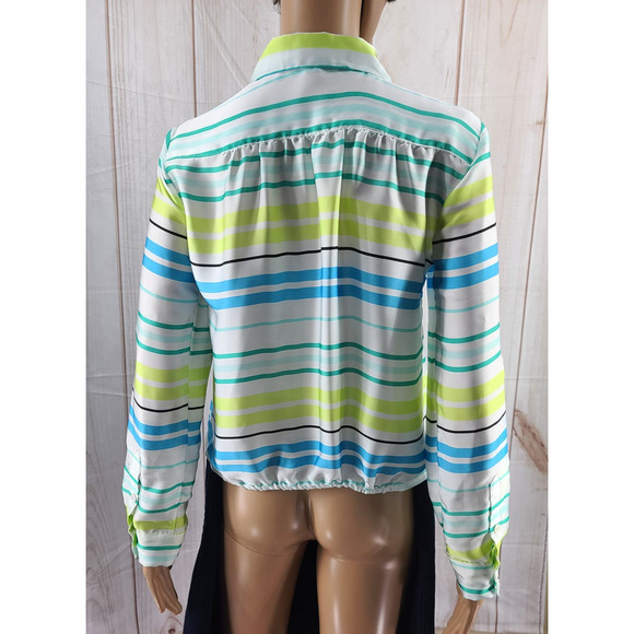 Vince Camuto Button Down Blouse Striped Tie Front Long/3/4 Sleeve Sz PS - Picture 4 of 8